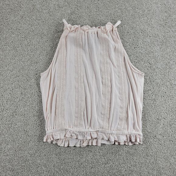 Chelsea & Violet Top Womens M Pink Collar Tie Ruffle Lace Trim Sleeveless Tank - Picture 2 of 12